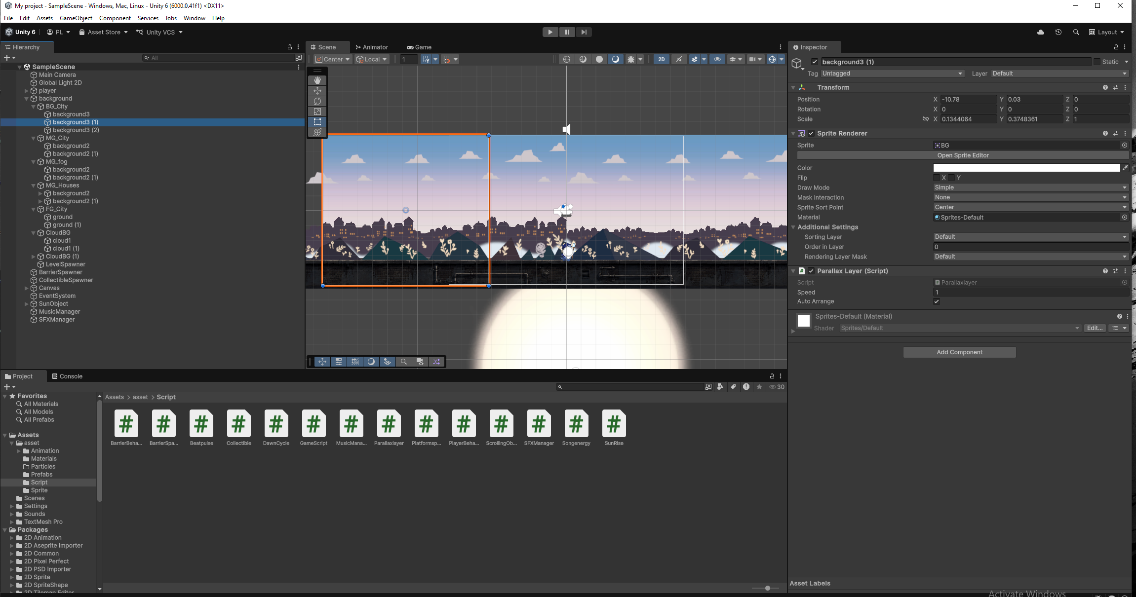 Layered scrolling background display